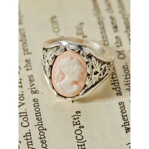 Women 1pc Vintage Rings Carved Cameo Queen Head Portrait Charm Jewelry Silver/6